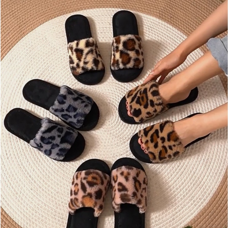 Winter Clothing Material - 2025 зимние теплые пушистые леопардовые тапочки,